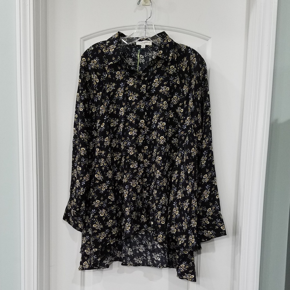 Umgee Floral Button Up Tunic Length Top XL NWT